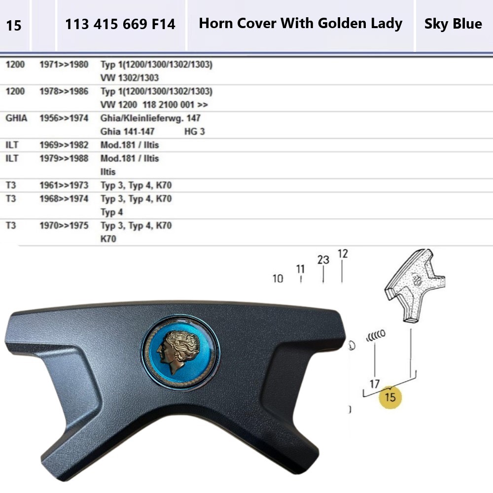 Lai Kam Wah Sdn. Bhd. Specialist in VW Aircooled Parts - 113415669F14 - Horn Cover - Golden Lady Sky Blue