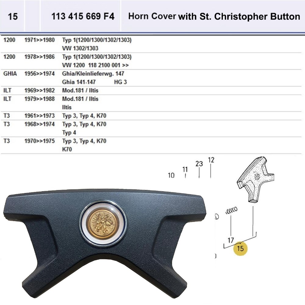 Lai Kam Wah Sdn. Bhd. Specialist in VW Aircooled Parts - 113415669F4 - Horn Cover - St.Christopher Vintage
