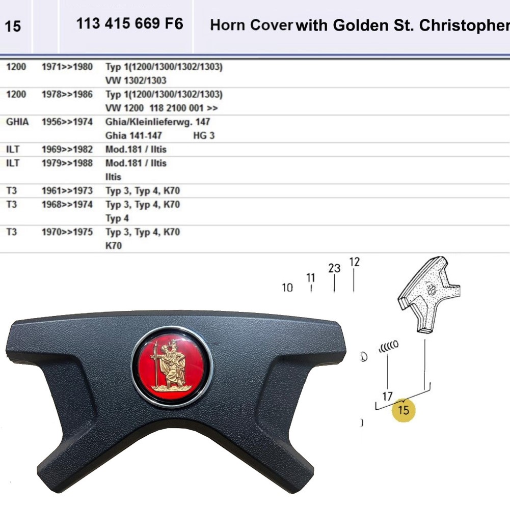 Lai Kam Wah Sdn. Bhd. Specialist in VW Aircooled Parts - 113415669F6 - Horn Cover - St.Christopher