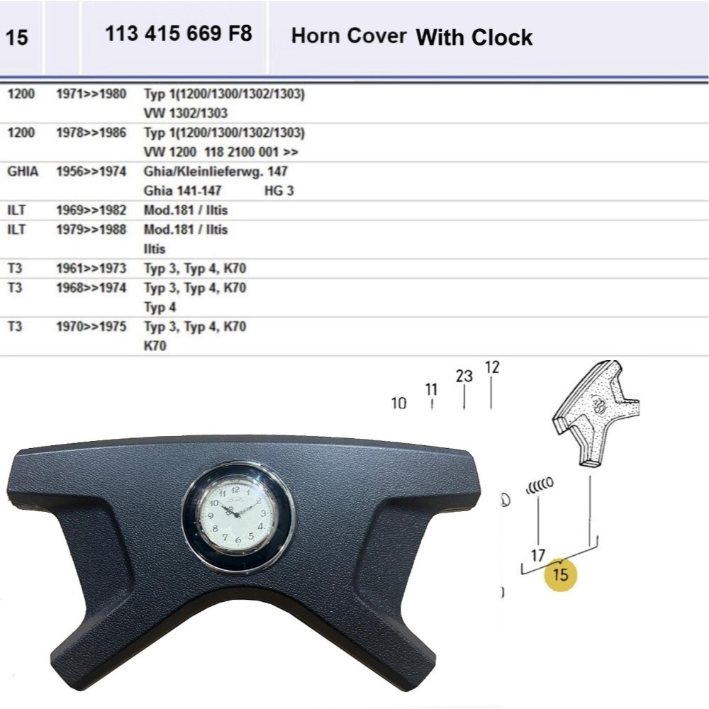 Lai Kam Wah Sdn. Bhd. Specialist in VW Aircooled Parts - 113415669F8 - Horn Cover - Clock