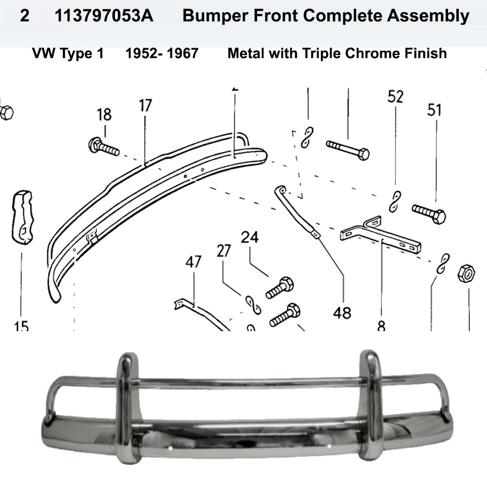 Lai Kam Wah Sdn. Bhd. Specialist in VW Aircooled Parts - 113797053A - Bumper Complete Assembly - Front