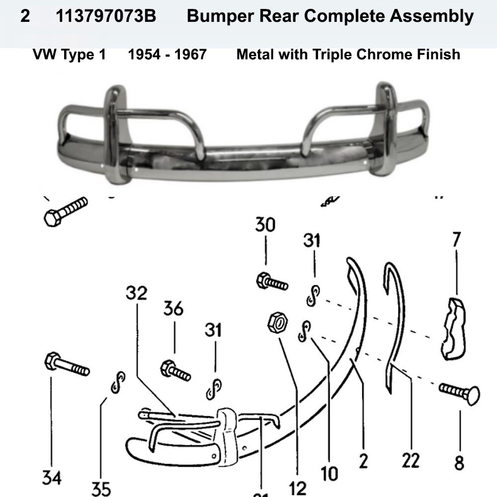 Lai Kam Wah Sdn. Bhd. Specialist in VW Aircooled Parts - 113797073B - Bumper Complete Assembly - Rear