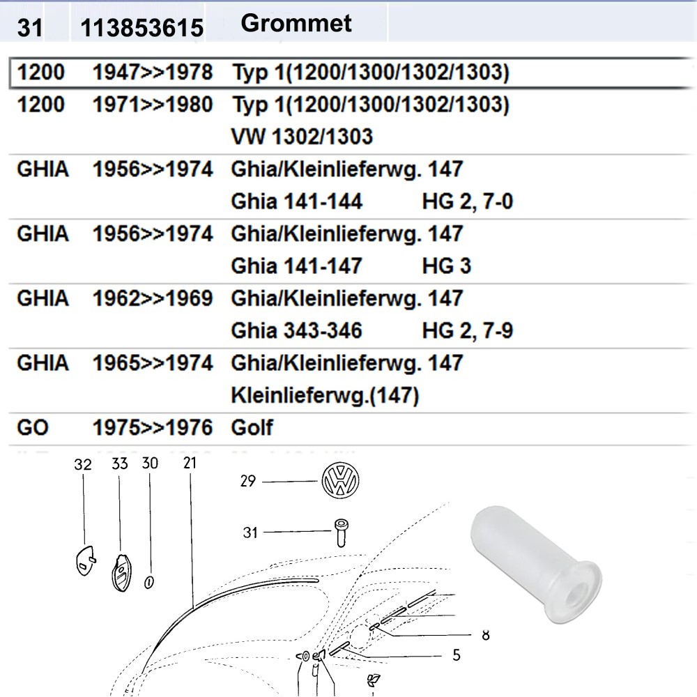 Lai Kam Wah Sdn. Bhd. Specialist in VW Aircooled Parts - 113853615 - Grommet