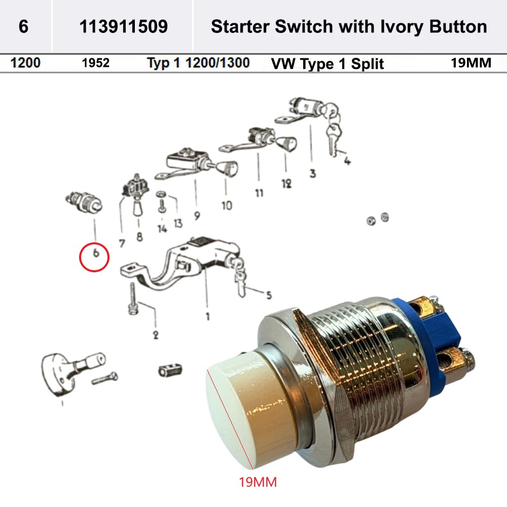 Lai Kam Wah Sdn. Bhd. Specialist in VW Aircooled Parts - 113911509 - Stater Switch - 19MM