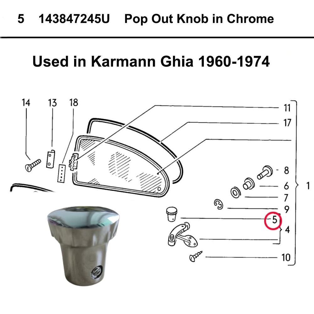 Lai Kam Wah Sdn. Bhd. Specialist in VW Aircooled Parts - 143847245U - Pop Out Knob - Chrome
