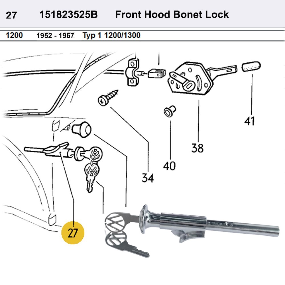 Lai Kam Wah Sdn. Bhd. Specialist in VW Aircooled Parts - 151823525B - Front Hood Bonet Lock