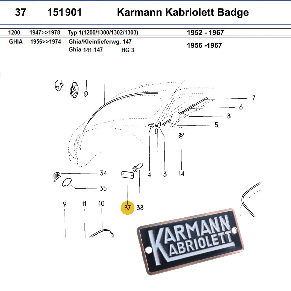 Lai Kam Wah Sdn. Bhd. Specialist in VW Aircooled Parts - 151901 - Karmann Kabriolett Badge