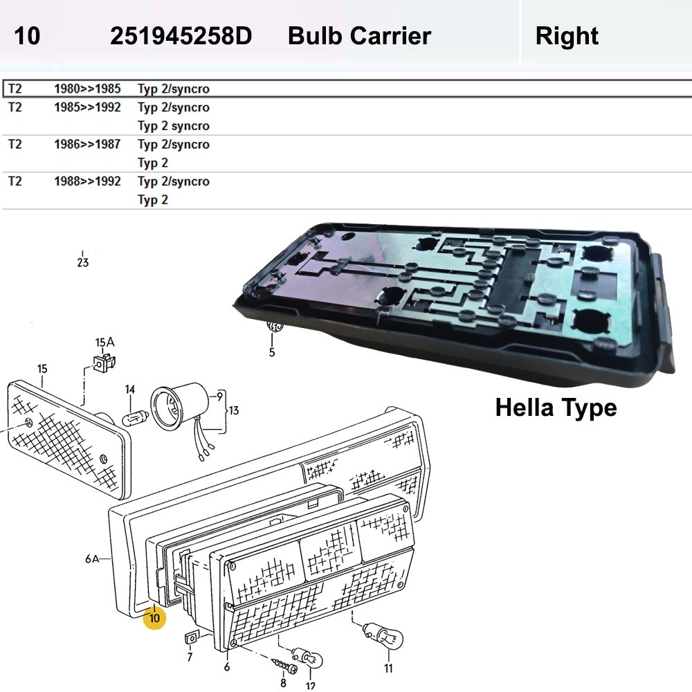 Lai Kam Wah Sdn. Bhd. Specialist in VW Aircooled Parts - 251945258D - Bulb Carrier - Right
