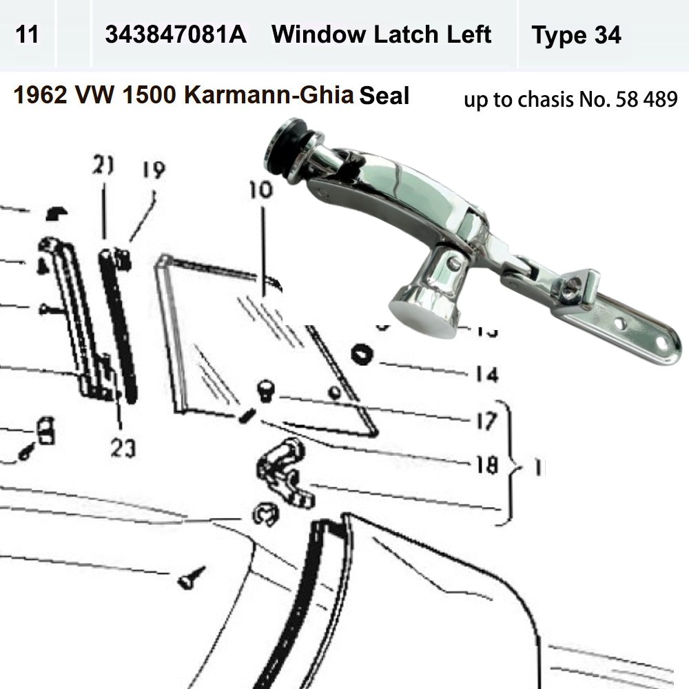 Lai Kam Wah Sdn. Bhd. Specialist in VW Aircooled Parts - 343847081A - Window Latch - Left