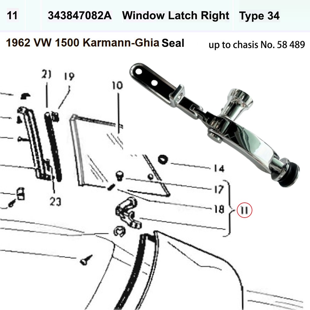 Lai Kam Wah Sdn. Bhd. Specialist in VW Aircooled Parts - 343847082A - Window Latch - Right 