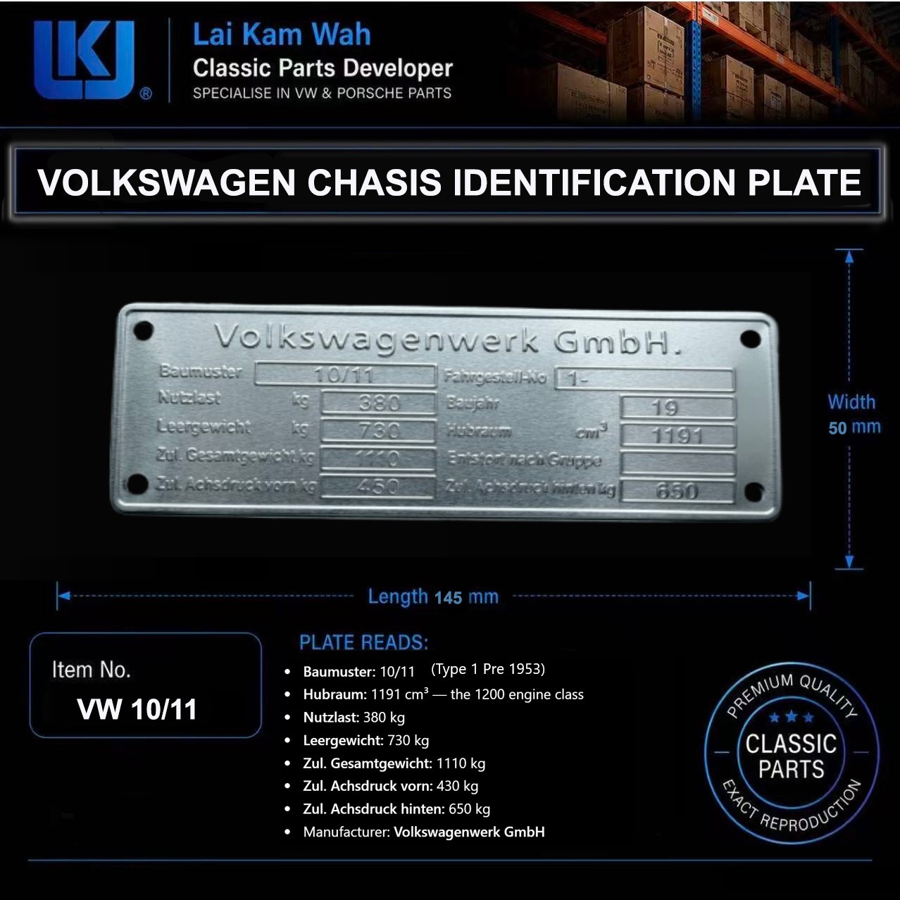 VW10-11 - Volkswagen Chasis Identification Plate