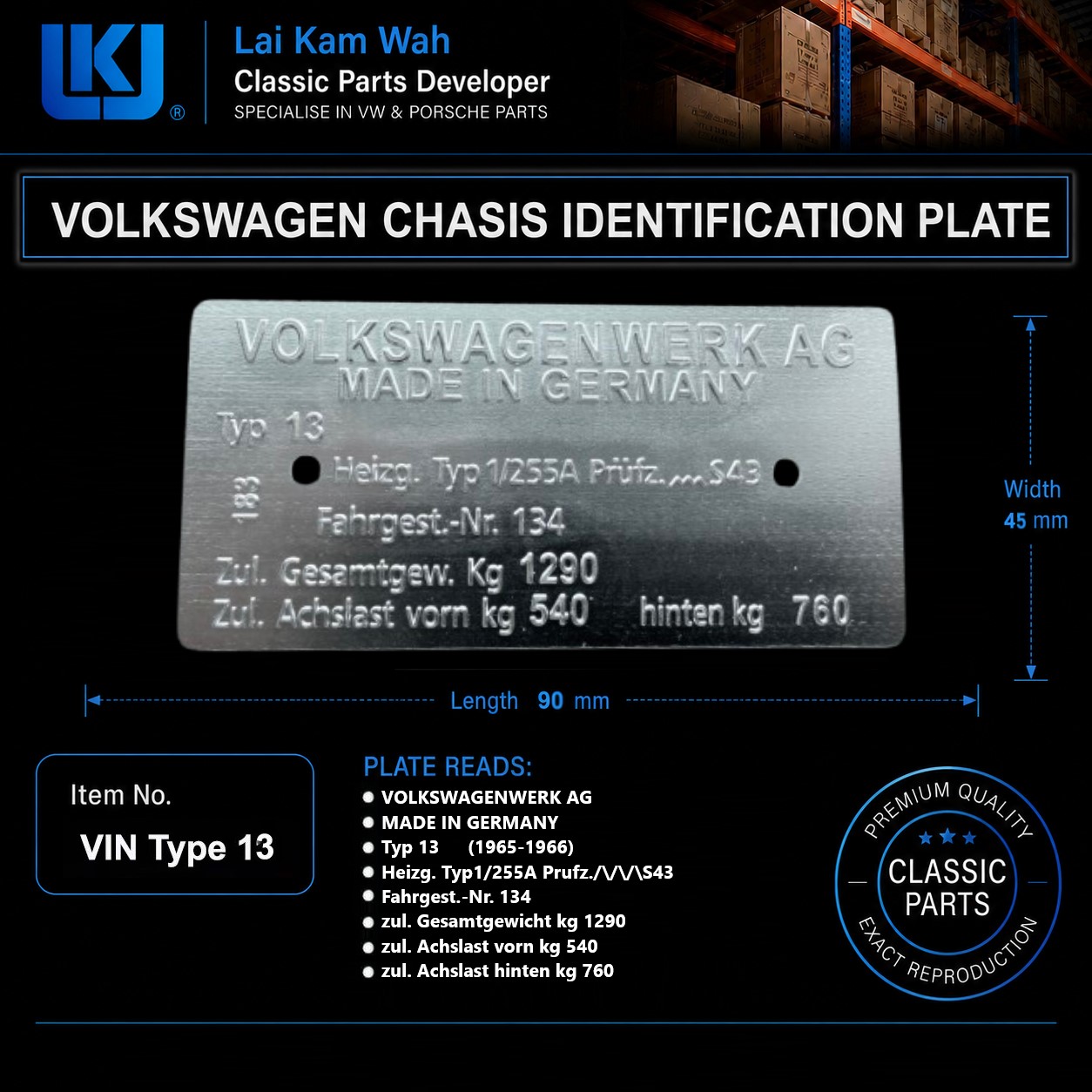Vin Type 13 - Volkswagen Chasis Identification Plate