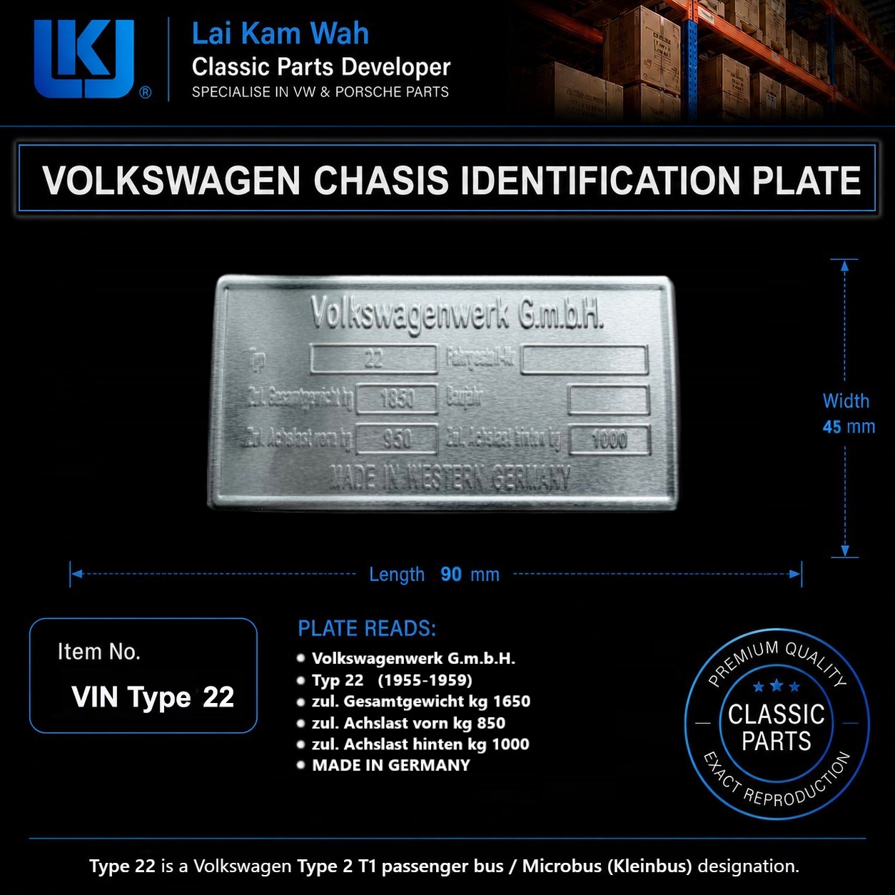 Vin Type  22 - Volkswagen Chasis Identification Plate